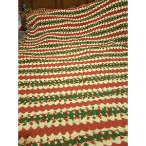 Handmade Crochet Afghan Blanket-Christmas Colors-88x66-Vintage Holiday Throw
